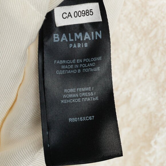 Balmain White Tweed Button-Embellished Long-Sleeve Mini Dress - Picture 11 of 13